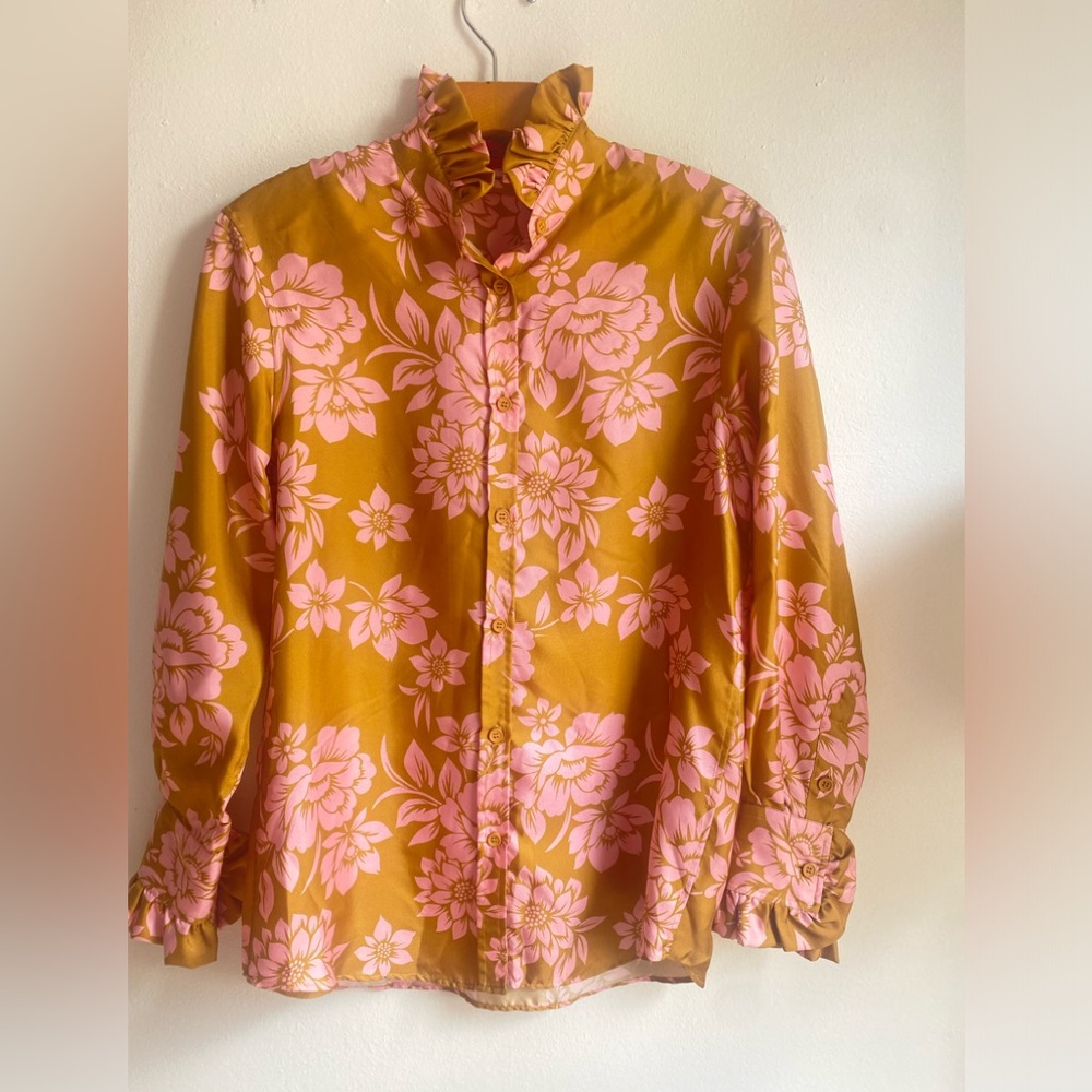 Silk Floral Pink and mustard silk Women's Blouse